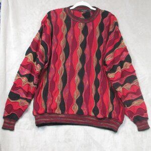 Vintage 90s Protege Coogi Style Biggie Sweater Sz XL 3D Knit RED Multicolor